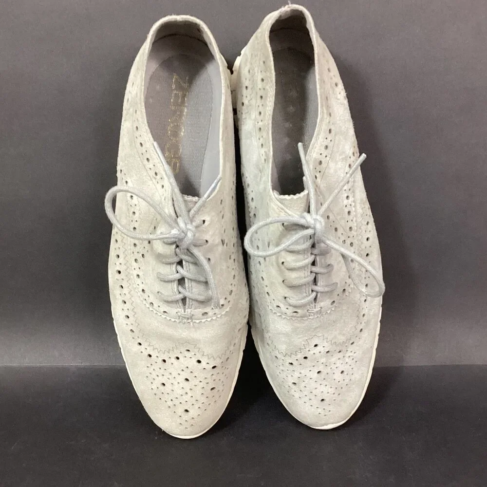 Cole Haan Grand Os -Women's Sz 8.5(B) -Gray Suede -Oxford Dress Shoes D44059 - Picture 4 of 11